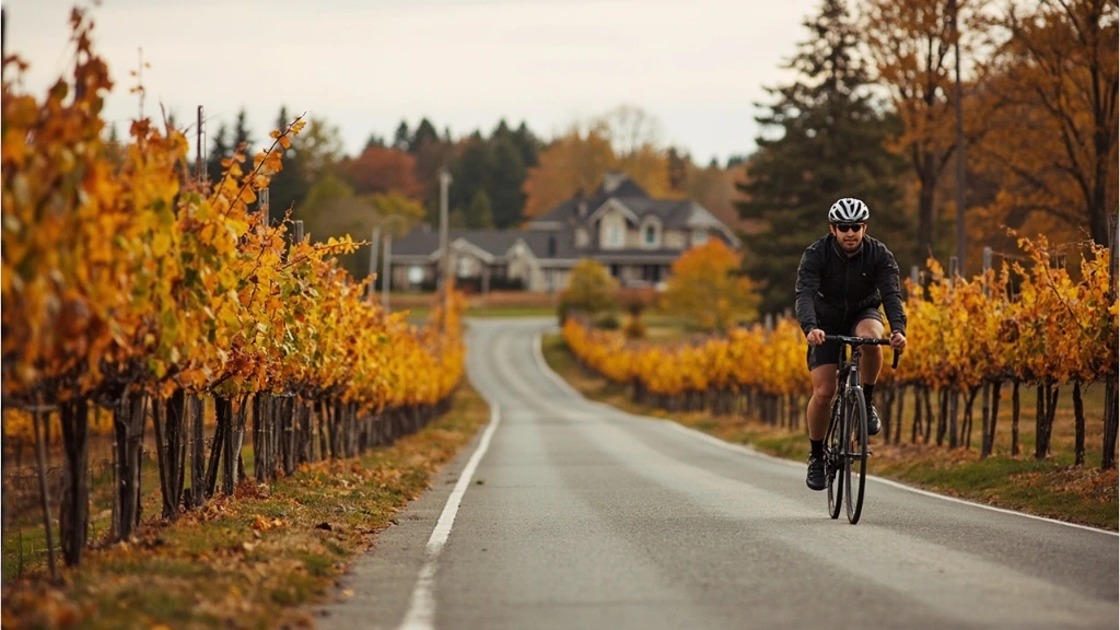 Cyclists on a vineyard backroad in Niagara-on-the-Lake